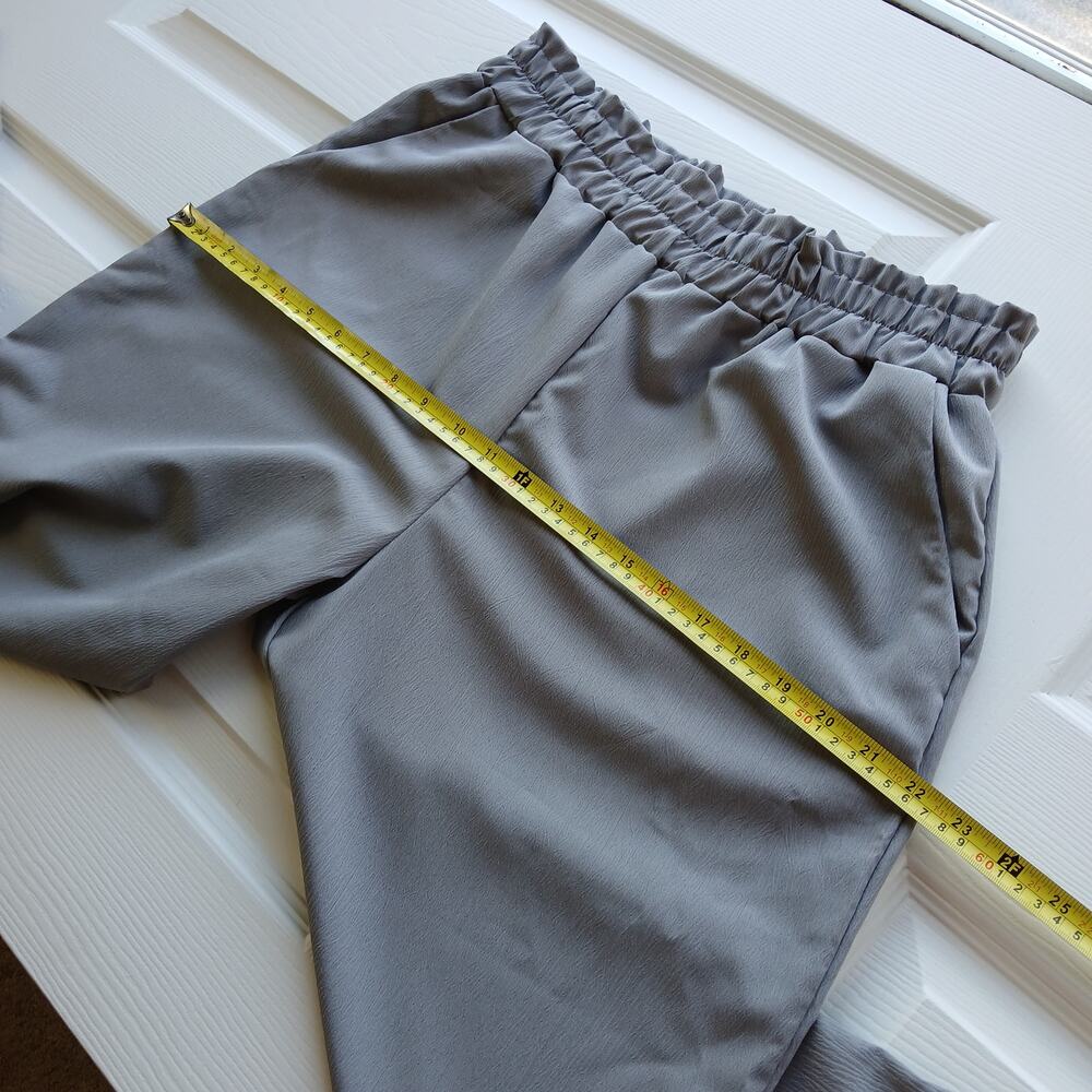 Grey Wide Leg High Rise Pants XL elastic waist pockets comfy office palazzo - Picture 8 of 11